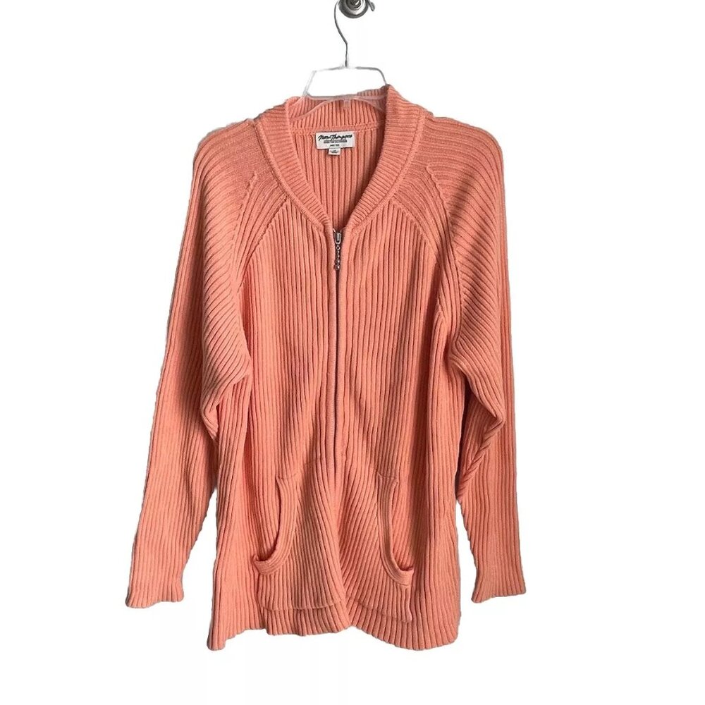 Norm Thompson Orange Full Zip Ribbed Cardigan Sweater